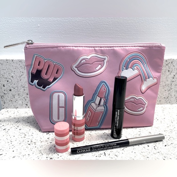 Clinique Other - Clinique Zip Pink Makeup Pouch w/High Impact Mascara, Eyeliner Pencil & Lipstick
